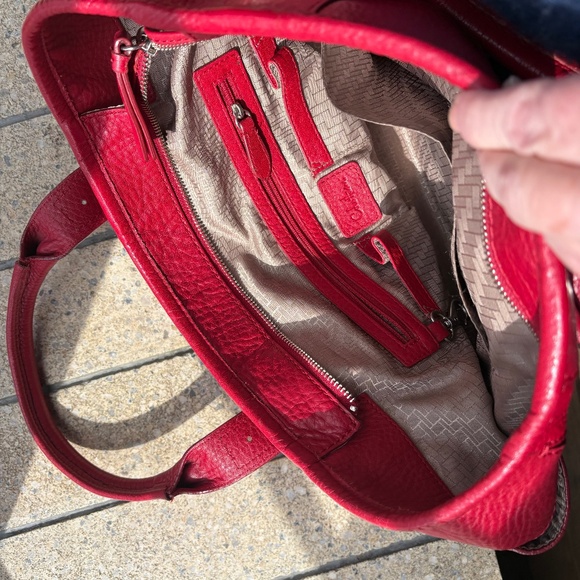Cole Haan RED pebbled leather handbag w/silver polished hardware - Picture 13 of 13